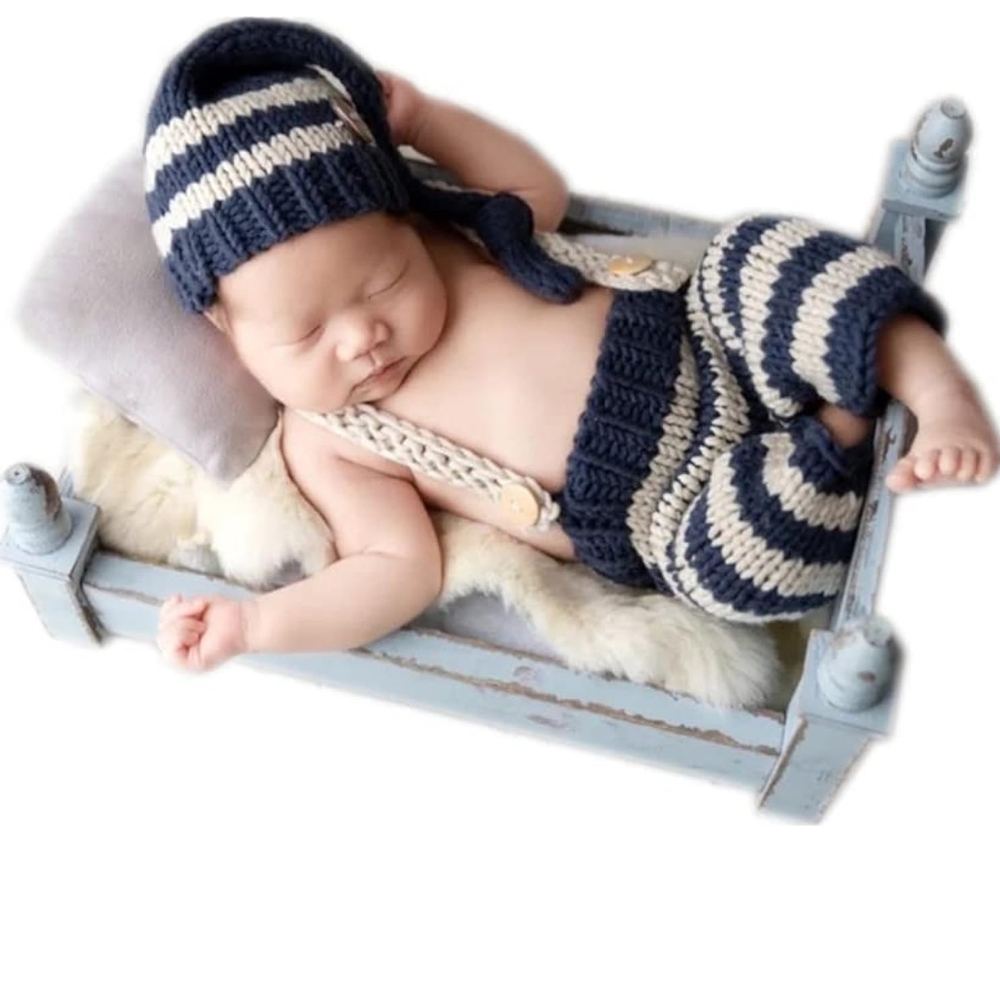 Striped Knit Baby Hat and Pants Set